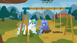 Size: 6376x3567 | Tagged: safe, artist:inaactive, princess celestia, princess luna, pony, g4, female, filly, show accurate, swing, vector, woona, younger