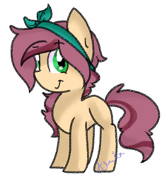 Size: 597x651 | Tagged: safe, artist:xxanniebluexx, oc, oc only, oc:apple spring, earth pony, pony, blank flank, earth pony oc, female, filly, happy, headband, offspring, parent:big macintosh, parent:fluttershy, parents:fluttermac, simple background, solo, white background
