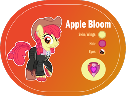 Size: 1400x1068 | Tagged: safe, artist:n0kkun, apple bloom, earth pony, pony, g4, alternate hairstyle, belt, boots, clothes, cowboy boots, cowboy hat, cutie mark, ear piercing, earring, eye scar, female, hat, jacket, jeans, jewelry, mare, older, older apple bloom, orange background, pants, piercing, raised hoof, reference sheet, scar, shoes, simple background, solo, suit, the cmc's cutie marks, transparent background, unshorn fetlocks
