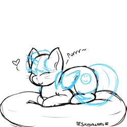 Size: 1000x1000 | Tagged: safe, artist:skydreams, pony, behaving like a cat, cushion, eyes closed, female, heart, mare, ponyloaf, purring, solo, ych example, ych sketch, your character here