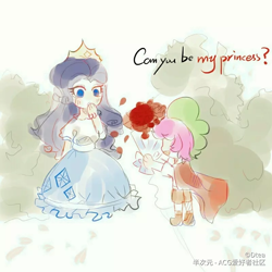 Size: 800x800 | Tagged: dead source, safe, artist:dtea, rarity, spike, human, g4, cape, clothes, dress, female, flower, humanized, male, marriage proposal, princess, romance, romantic, ship:sparity, shipping, straight