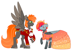 Size: 4314x3121 | Tagged: safe, artist:crazysketch101, oc, oc only, oc:ashton burnside, oc:crazy looncrest, pegasus, pony, duo, ship:burncrest, simple background, the count of monte cristo, white background