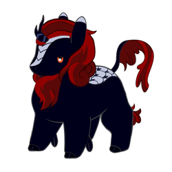 Size: 2400x2400 | Tagged: safe, artist:firehearttheinferno, oc, oc only, oc:fervent ash, kirin, ashen grey, black hooves, blue, blue coat, bored, chibi, chimken numget, chubby, cloven hooves, colored, curly mane, cute, dark blue coat, fur, high res, horn, leonine tail, orange eyes, potat pone, red mane, scales, simple background, solo, transparent background