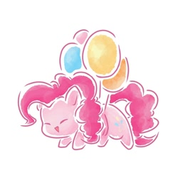 Size: 1000x1000 | Tagged: dead source, safe, artist:云观雾里, pinkie pie, earth pony, pony, g4, balloon, chibi, cute, diapinkes, eyes closed, female, floating, mare, simple background, smiling, solo, white background