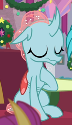 Size: 352x609 | Tagged: safe, screencap, ocellus, changeling, g4, the hearth's warming club, cropped, eyes closed, female, sitting, solo, wavy mouth