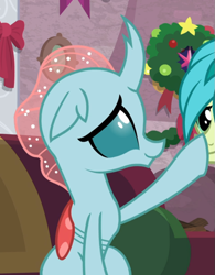 Size: 731x937 | Tagged: safe, screencap, ocellus, sandbar, g4, the hearth's warming club, cropped, male, offscreen character, sitting, smiling, solo focus