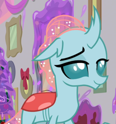Size: 804x854 | Tagged: safe, screencap, ocellus, changedling, changeling, g4, the hearth's warming club, cropped, female, raised eyebrow, smiling, smug, solo