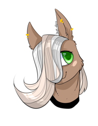 Size: 851x1091 | Tagged: safe, artist:intfighter, oc, oc only, earth pony, pony, blush sticker, blushing, bust, choker, ear piercing, earring, earth pony oc, hair over one eye, jewelry, piercing, simple background, smiling, solo, transparent background