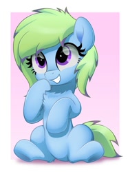 Size: 800x1056 | Tagged: safe, artist:jhayarr23, oc, oc only, oc:kiwi, earth pony, pony, chest fluff, cute, female, hoof on chin, mare, sitting, smiling, solo