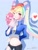 Size: 1125x1500 | Tagged: dead source, safe, artist:薄荷味彩虹, pinkie pie, rainbow dash, human, g4, anime, belly button, blushing, cat ears, clothes, hand puppet, humanized, looking at you, ponytail, puppet, rainbow cat, shorts