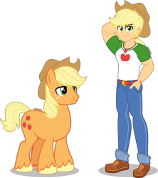 Size: 3546x4000 | Tagged: safe, artist:orin331, applejack, earth pony, human, pony, equestria girls, g4, applejack (male), clothes, cowboy hat, cute, equestria guys, geode of super strength, handsome, hat, high res, human ponidox, magical geodes, male, pants, rule 63, self paradox, self ponidox, simple background, smiling, stallion, stetson, transparent background