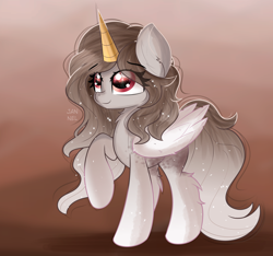 Size: 3092x2893 | Tagged: safe, artist:janelearts, oc, oc only, alicorn, pony, colored horn, colored wings, female, high res, horn, mare, solo, sparkly, sparkly eyes, spotted, wingding eyes, wings