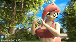 Size: 3840x2160 | Tagged: safe, artist:shadowboltsfm, oc, oc:atari, anthro, plantigrade anthro, 3d, 4k, adorasexy, big breasts, bra, breasts, clothes, cute, eyelashes, heart hands, high res, looking at you, sexy, smiling, source filmmaker, sports bra