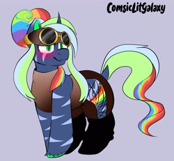 Size: 4096x3804 | Tagged: safe, artist:cosmiclitgalaxy, oc, oc:starry comet, pony, unicorn, blushing, goggles, goggles on head, simple background, solo, steampunk, steampunk is magic, stripes
