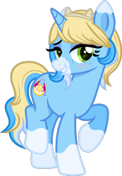 Size: 4000x5778 | Tagged: safe, artist:n0kkun, oc, oc only, oc:meow peow, pony, unicorn, bedroom eyes, blushing, female, freckles, grin, hairband, mare, markings, multicolored hair, raised hoof, raised leg, simple background, smiling, solo, transparent background