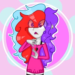 Size: 1024x1024 | Tagged: safe, artist:shinningblossom12, oc, oc only, equestria girls, g4, abstract background, d:, eye clipping through hair, female, heterochromia, jewelry, necklace, open mouth, solo