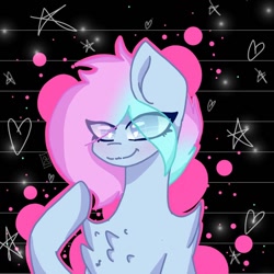 Size: 1024x1024 | Tagged: safe, artist:shinningblossom12, oc, oc only, oc:shinning blossom, pegasus, pony, bust, chest fluff, eye clipping through hair, female, mare, pegasus oc, raised hoof, smiling, solo, wings