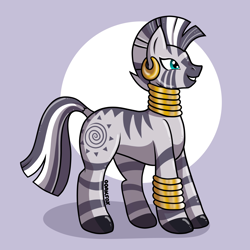 Size: 6000x6000 | Tagged: safe, artist:ooakfox, zecora, pony, zebra, g4, absurd resolution, ear piercing, earring, female, jewelry, mare, neck rings, piercing, profile, signature, simple background, smiling, solo