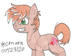 Size: 876x651 | Tagged: safe, artist:cmara, feather bangs, earth pony, pony, g4, grin, male, simple background, smiling, solo, stallion, traditional art, white background