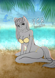 Size: 1392x1972 | Tagged: safe, pony, anthro, beach, bikini, clothes, commission, furry, summer, swimsuit, your character here