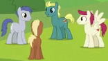 Size: 156x89 | Tagged: safe, screencap, end zone, meadow song, slate sentiments, sugar maple, earth pony, pegasus, pony, g4, school daze, cropped, friendship student, male, picture for breezies, stallion