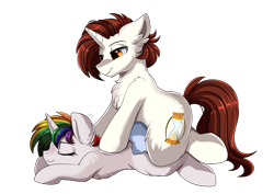 Size: 3550x2509 | Tagged: safe, artist:pridark, oc, oc only, oc:persona, oc:snowy do, pony, unicorn, commission, cutie mark, eyes closed, high res, massage, multicolored hair, rainbow hair, simple background, smiling, transparent background