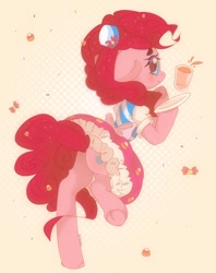 Size: 1624x2048 | Tagged: safe, artist:vanilla-chan, pinkie pie, earth pony, pony, g4, balloonbutt, butt, candy, candy corn, clothes, cute, diapinkes, dignified wear, dress, female, floppy ears, food, gala dress, glass, looking at you, looking back, looking back at you, mare, plot, solo