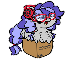 Size: 3250x2688 | Tagged: safe, artist:php142, oc, oc only, oc:cinnabyte, pony, adorkable, box, chest fluff, cinnabetes, commission, cute, dork, female, fluffy, gaming headset, glasses, headphones, headset, high res, mare, meganekko, pony in a box, simple background, solo, transparent background, ych result