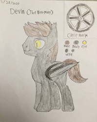 Size: 1488x1872 | Tagged: artist needed, safe, oc, oc only, oc:devin, bat pony, pony, reference sheet, solo, traditional art
