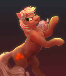 Size: 957x1095 | Tagged: safe, artist:bananitryi, applejack, earth pony, pony, g4, female, looking back, mare, rearing, solo