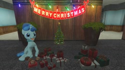 Size: 1280x720 | Tagged: safe, artist:horsesplease, party favor, g4, 3d, christmas, christmas tree, doggie favor, food, gmod, holiday, muffin, tree