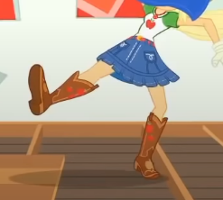 Size: 247x222 | Tagged: safe, screencap, applejack, constructive criticism, constructive criticism: rainbow dash, equestria girls, g4, my little pony equestria girls: choose your own ending, boots, clothes, cowboy boots, cropped, denim skirt, geode of super strength, legs, magical geodes, pictures of legs, shoes, skirt