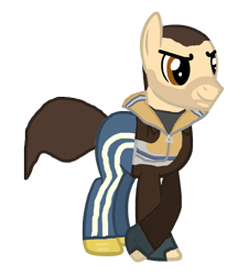 Size: 1449x1609 | Tagged: safe, artist:kayman13, pony, base used, clothes, facial hair, fingerless gloves, gloves, grand theft auto, gta iv, hoof on leg, jacket, male, niko bellic, pants, ponified, shirt, shoes, simple background, smiling, sneakers, stallion, track pants, transparent background, zipper