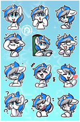 Size: 558x846 | Tagged: safe, artist:oofycolorful, oc, oc only, pony, unicorn, g4, blushing, eye clipping through hair, eyes closed, heart, open mouth, open smile, smiling, solo, starry eyes, sticker set, teary eyes, wingding eyes