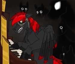 Size: 1500x1278 | Tagged: safe, artist:dystopianroach, oc, oc only, oc:abel, pegasus, pony, blindfold, crying, d'lirium, male, musical instrument, organ, scared, souls, stallion