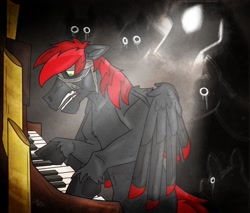 Size: 1500x1278 | Tagged: safe, alternate version, artist:dystopianroach, oc, oc only, oc:abel, pegasus, pony, blindfold, crying, d'lirium, light, male, musical instrument, organ, scared, souls, stallion