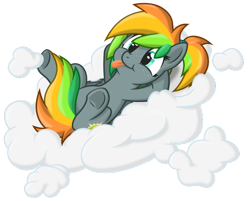 Size: 1024x825 | Tagged: safe, artist:le-23, oc, oc:sunshiny mango, pegasus, pony, cloud, pegasus oc, resting, simple background, tongue out, transparent background, wings