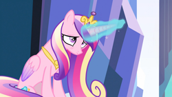Size: 1920x1080 | Tagged: safe, screencap, princess cadance, alicorn, pony, g4, the crystal empire, female, folded wings, magic, mare, solo, tired, wings