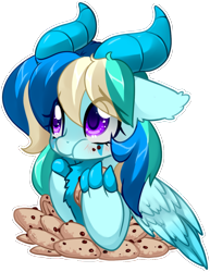 Size: 1000x1297 | Tagged: safe, artist:loyaldis, oc, oc only, oc:arctic plasma, dracony, dragon, hybrid, pony, chest fluff, chocolate chip cookie, claws, cookie, eating, female, food, horns, simple background, transparent background