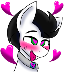 Size: 1888x2048 | Tagged: safe, artist:askhypnoswirl, oc, oc only, oc:skysprinter, pegasus, pony, blushing, collar, cute, floating heart, heart, hypnosis, icon, love, open mouth, simple background, solo, sweat, tongue out, transparent background