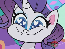 Size: 932x700 | Tagged: safe, screencap, rarity, pony, don't look a .gif horse in the mouth, g4.5, my little pony: pony life, faic, female, heart eyes, lip bite, solo, treehouse logo, wingding eyes