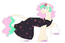Size: 1280x854 | Tagged: safe, artist:itstechtock, oc, oc only, oc:pixie clip, pony, unicorn, clothes, dress, female, mare, simple background, solo, white background