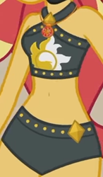Size: 678x1163 | Tagged: safe, screencap, sunset shimmer, equestria girls, equestria girls series, g4, unsolved selfie mysteries, belly button, boobshot, breasts, clothes, cropped, female, gem, geode of empathy, jeweled swimsuit, jewelry, magical geodes, necklace, pictures of bellies, pictures of chests, sleeveless, solo, sunset shimmer swimsuit, sunset shimmer's beach shorts swimsuit, swimsuit