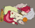 Size: 2080x1674 | Tagged: safe, artist:sofiko-ko, roseluck, earth pony, pony, g4, eyes closed, female, pillow, plushie, pony pet, rosepet, sleeping, solo, teddy bear, yarn, yarn ball