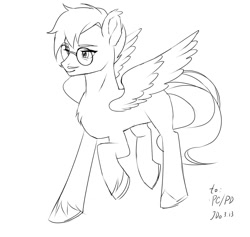 Size: 1748x1659 | Tagged: safe, artist:卯卯七, oc, oc only, oc:dr.picsell dois, pegasus, pony, facial hair, glasses, moustache, sketch, solo, unshorn fetlocks