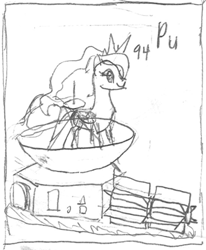 Size: 560x678 | Tagged: safe, artist:parclytaxel, princess luna, alicorn, pony, series:joycall6's periodic table, series:nightliner, g4, chemistry, female, mare, monochrome, new horizons, pencil drawing, periodic table, plutonium, sketch, solo, traditional art, wip