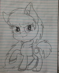 Size: 1080x1350 | Tagged: safe, artist:xyedoesthings, oc, oc only, oc:flower power, earth pony, pony, clothes, earth pony oc, eyelashes, female, lineart, lined paper, mare, raised hoof, smiling, solo, traditional art