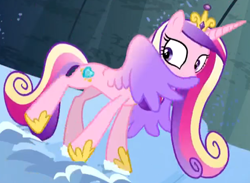 Size: 1426x1045 | Tagged: safe, screencap, princess cadance, alicorn, pony, g4, party pooped, colored wings, cropped, female, gradient wings, mare, snow, solo, spread wings, wings