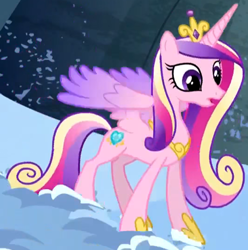 Size: 1090x1099 | Tagged: safe, screencap, princess cadance, alicorn, pony, g4, party pooped, colored wings, cropped, female, gradient wings, mare, snow, solo, spread wings, wings