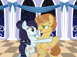 Size: 2064x1548 | Tagged: safe, artist:themexicanpunisher, edit, coloratura, feather bangs, g4, colorabangs, dance floor, dancing, female, looking at each other, lyrics in the description, male, night, shipping, smiling, straight, tango, youtube link